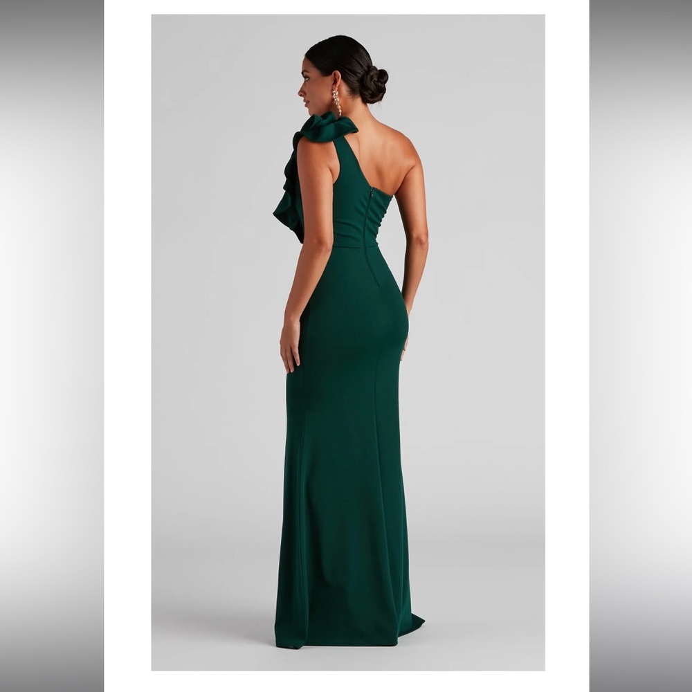 Formal One-Shoulder Ruffle Dress - Picture 2 of 9